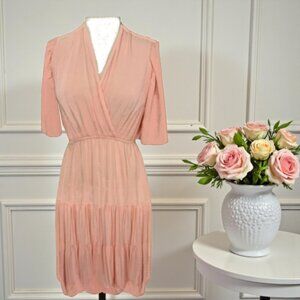 R. Vivimos Wrap V-neck Short Flutter Sleeve Tiered Dress